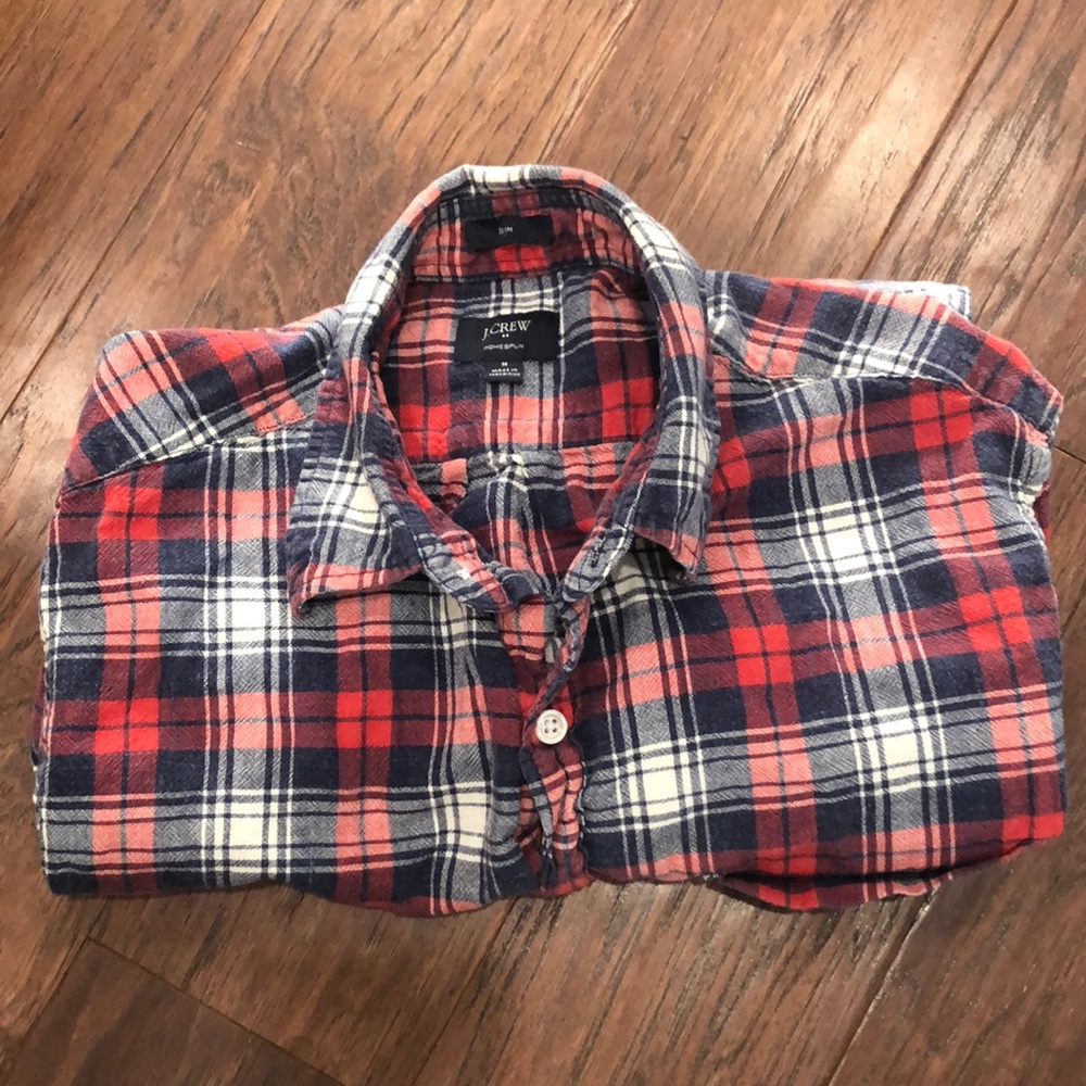 J Crew slim medium homespun navy red shirt